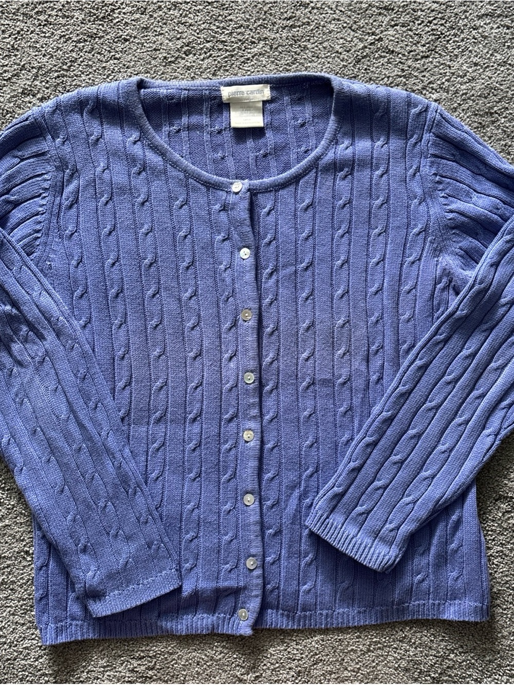 Vintage Pierre Cardin Periwinkle Blue Cable-Knit Button Cardigan